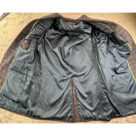 Vintage Austin Reed Blazer Mens 44R Gray Plaid Tweed Wool Houndstooth USA Made - Picture 3 of 14